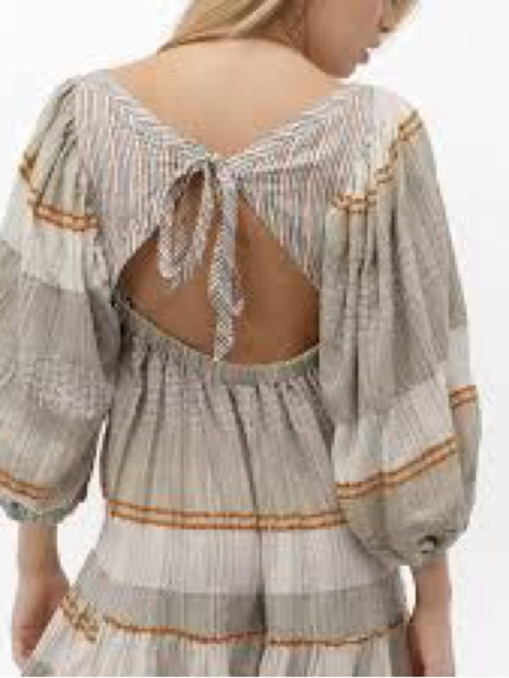 Free People Boho Tiered Flowy Mini Dress in Beige Plaid - Picture 4 of 5